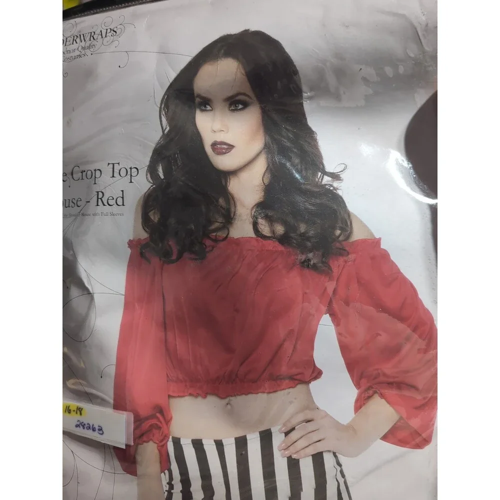 XX28263 Gypsy Peasant Pirate Crop Top Blouse Red Womens